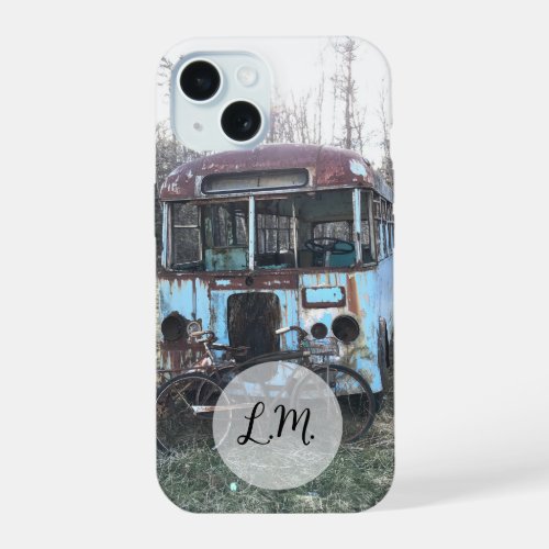 Rusted Blue Bus and Old Bicycles Phone Case