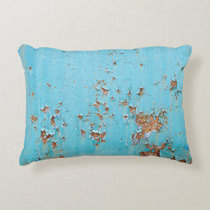 Rusted Blue Metal: Textured Wall. Accent Pillow