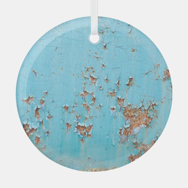 Rusted Blue Metal: Textured Wall. Glass Ornament (Front)
