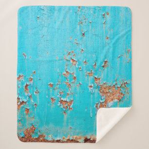 Rusted blue painted metal wall. Detailed photo tex Sherpa Blanket