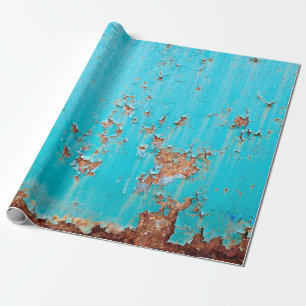 Rusted blue painted metal wall. Detailed photo tex Wrapping Paper
