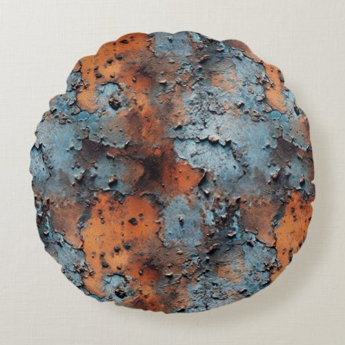 Rusted Flaked Metal Seamless Repeat Pattern Round Pillow
