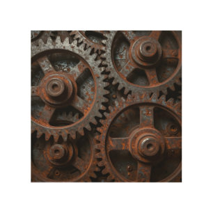 Rusted Industrial Mechanism Wood Wall Art