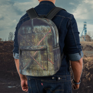 Rusted Industrial Objects in Urban Landscape Printed Backpack