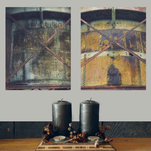 Rusted Industrial Objects in Urban Landscape Wall Art Sets