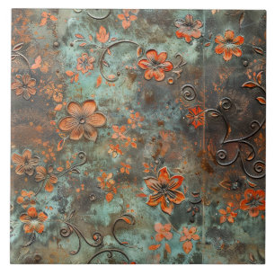 Rusted Metal Antique Floral Ceramic Tile