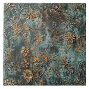 Rusted Metal Antique Floral Ceramic Tile