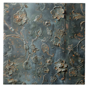 Rusted Metal Antique Floral Ceramic Tile