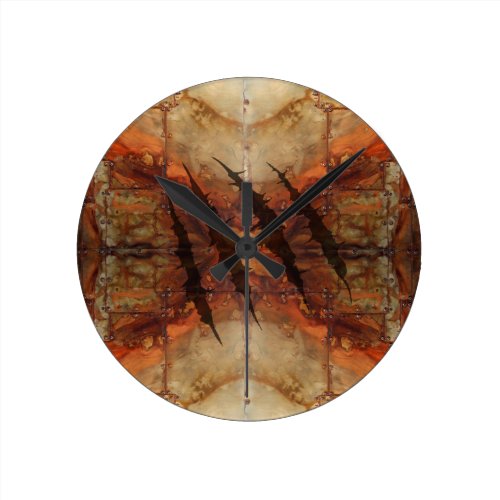 Rusted Metal Claw Rip Pattern Round Clocks