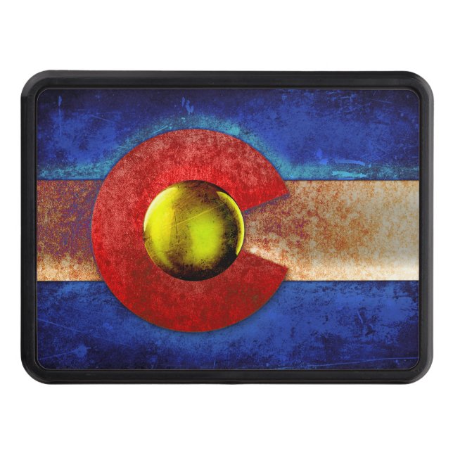 Rusted Metal Colorado Flag Trailer Hitch Cover (Front)