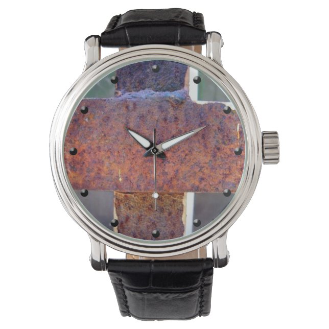 Rusted metal cross grunge unusual wristwatch (Front)