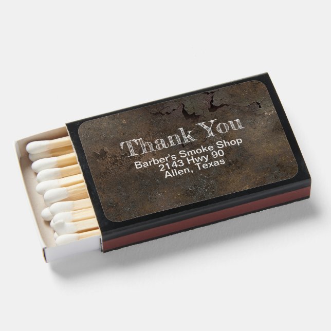 Rusted Metal Look Smoke Shop Promotional Matchbox Matchboxes (Front Open)