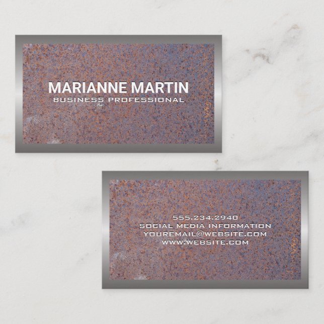 Rusted Metal | Metallic Border Business Card (Front/Back)