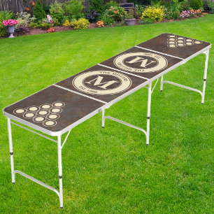 Rusted Metal Sheet Family Monogram & Name Beer Pong Table