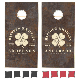 Rusted Metal Sheet Irish Lucky Clover WeddingCrest Cornhole Set