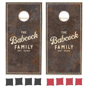 Rusted Metal Sheet Retro Family Name & Year Cornhole Set