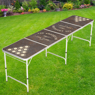 Rusted Metal Sheet Vintage Seaside Family Name Beer Pong Table