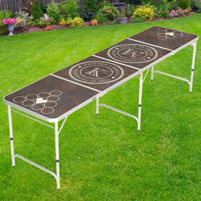Rusted Metal Sheet Wedding Monogram Heart Beer Pong Table (Creator Uploaded)