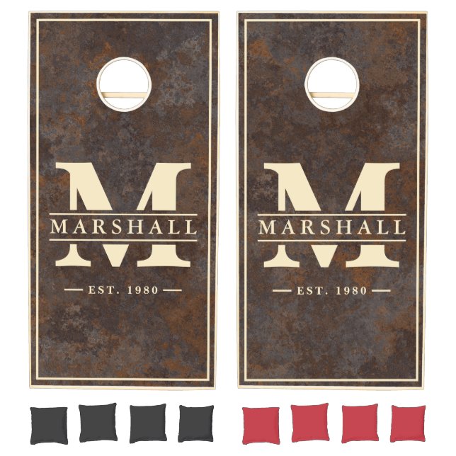 Rusted Metal Sheet with Name & Initial Overlay Cornhole Set (Set)