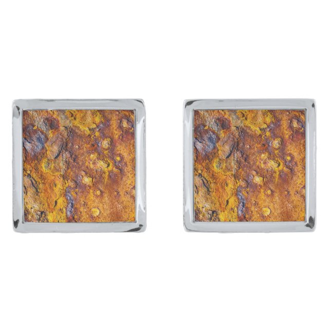 Rusted metal surface silver cufflinks (Front)