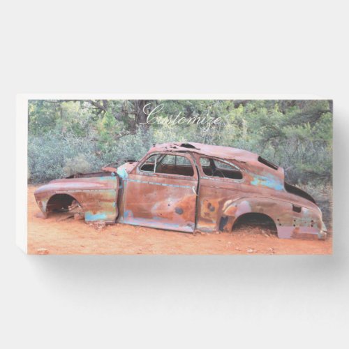 Rusted old car Thunder_Cove Wooden Box Sign