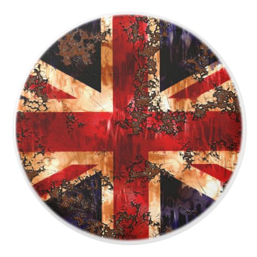 Rusted Patriotic United Kingdom Flag Ceramic Knob