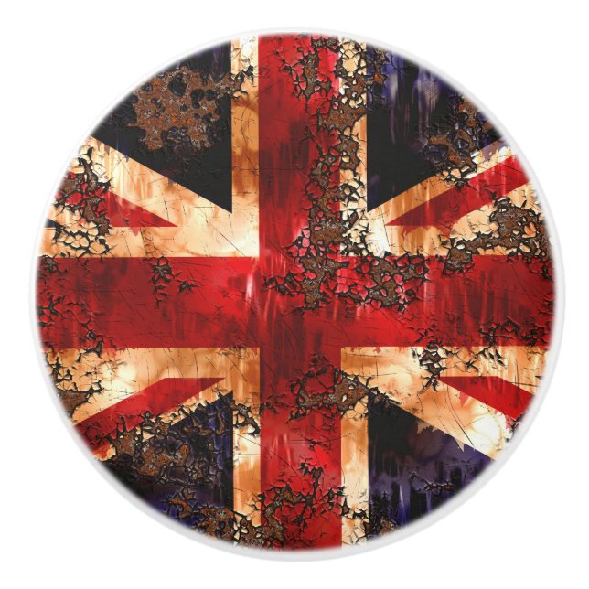 Rusted Patriotic United Kingdom Flag Ceramic Knob (Front)