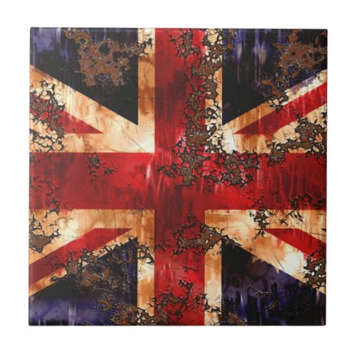 Rusted Patriotic United Kingdom Flag Ceramic Tile