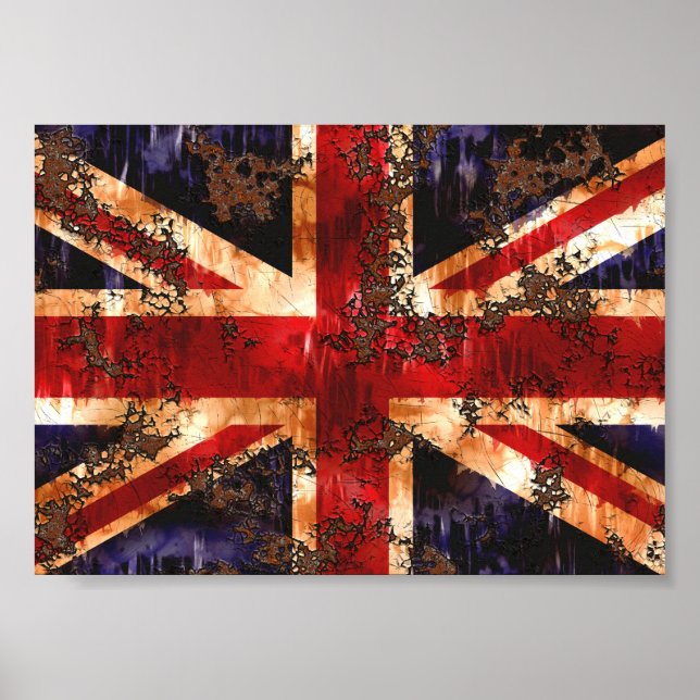 Rusted Patriotic United Kingdom Flag Poster (Front)