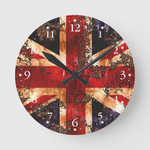 Rusted Patriotic United Kingdom Flag Round Clock