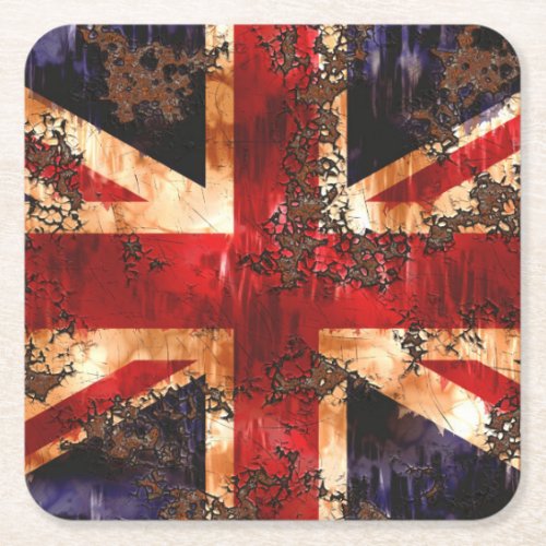Rusted Patriotic United Kingdom Flag Square Paper Coaster