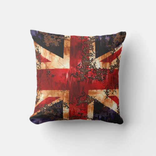 Rusted Patriotic United Kingdom Flag Throw Pillow