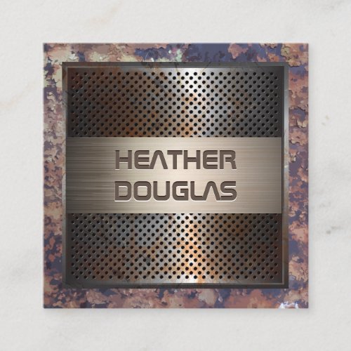 Rusted Perforated Metal  Vintage Background Square Business Card