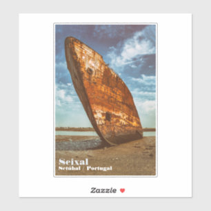 Rusted Shipwreck beached or stranded on a beach Sticker