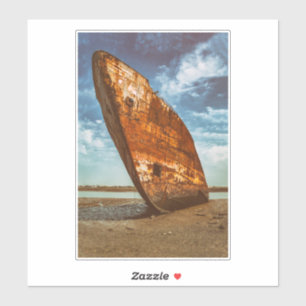 Rusted Shipwreck beached or stranded on a beach Sticker