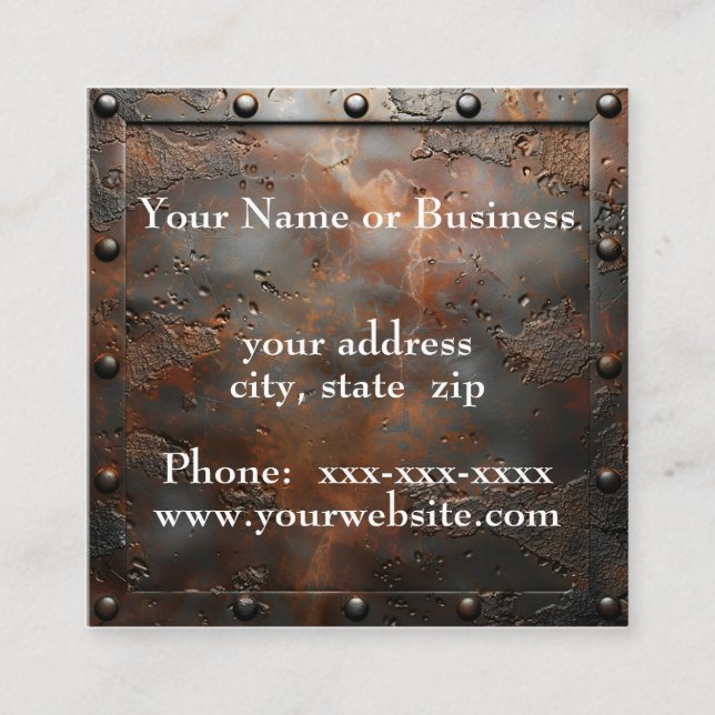 Rusted steel plate square business card (Front)
