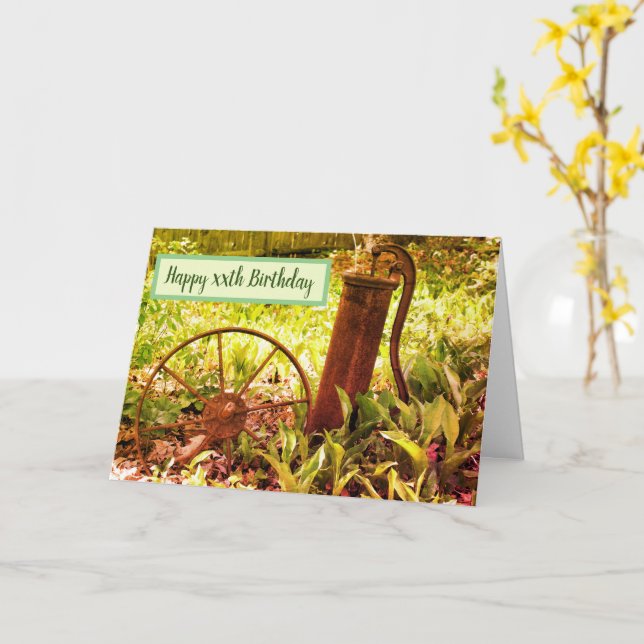 Rusted Things Flower Garden Personalized Birthday  Card (Yellow Flower)