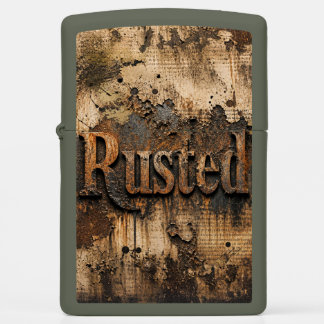Rusted Typography on Grungy Industrial Wall Zippo Lighter