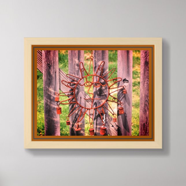 Rusted Wire Sun Face On Fence Framed Art (Framed Front)