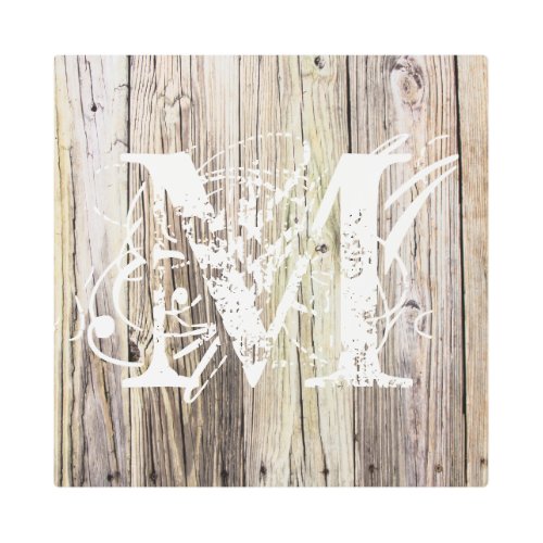 Rusti Wood Monogrammed Metal Print