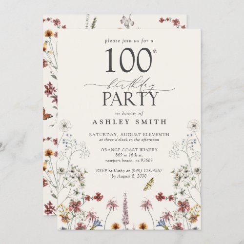 Rustic 100th Birthday Party Wildflower Garden Invitation