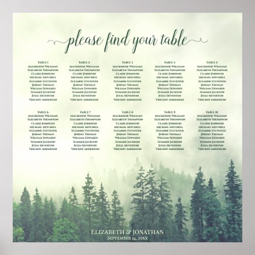 Rustic 10 Table Foggy Green Pines Seating Chart