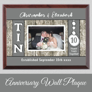 Rustic 10 year tin Anniversary photo grey Award Plaque
