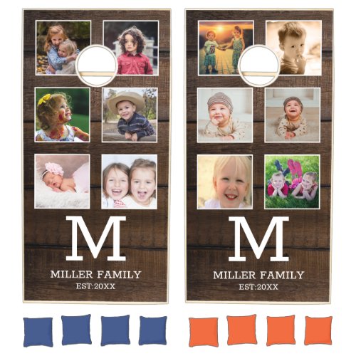 Rustic 12 Photo Collage DarkWood Family Monogram  