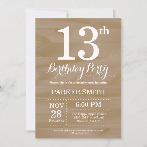 Rustic 13th Birthday Invitation