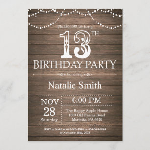 Rustic 13th Birthday Invitation String Lights