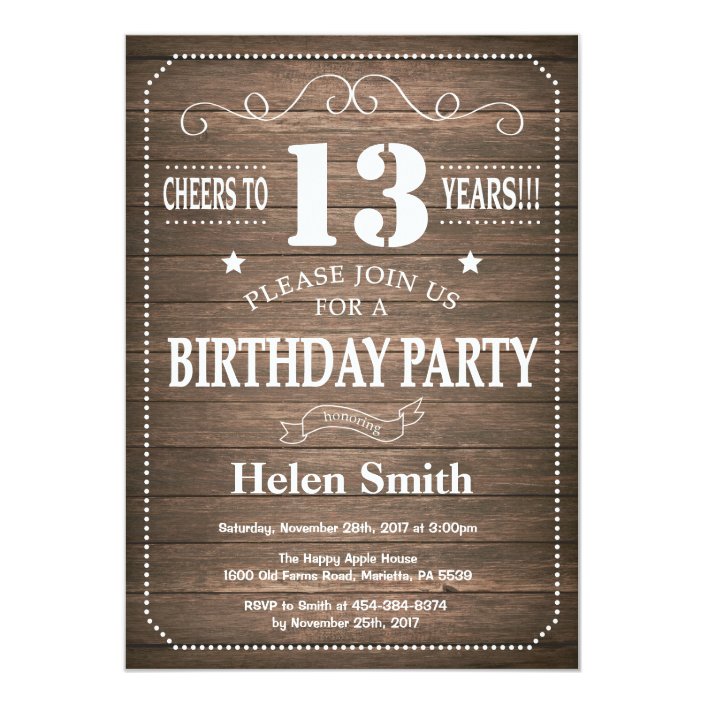 Rustic 13th Birthday Invitation Vintage Retro Zazzle Com