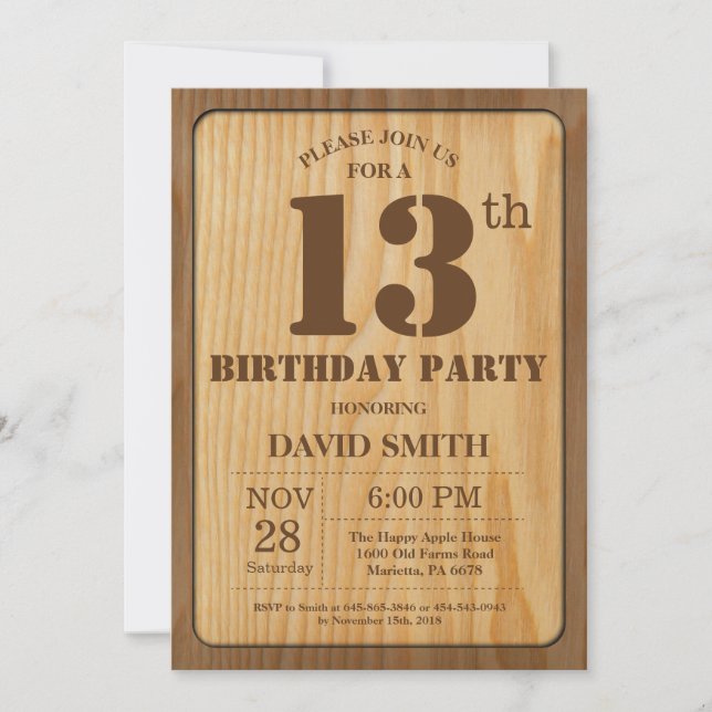 Rustic 13th Birthday Invitation Vintage Wood (Front)