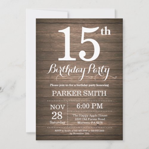 Rustic 15th Birthday Invitation