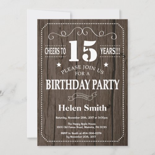Rustic 15th Birthday Invitation
